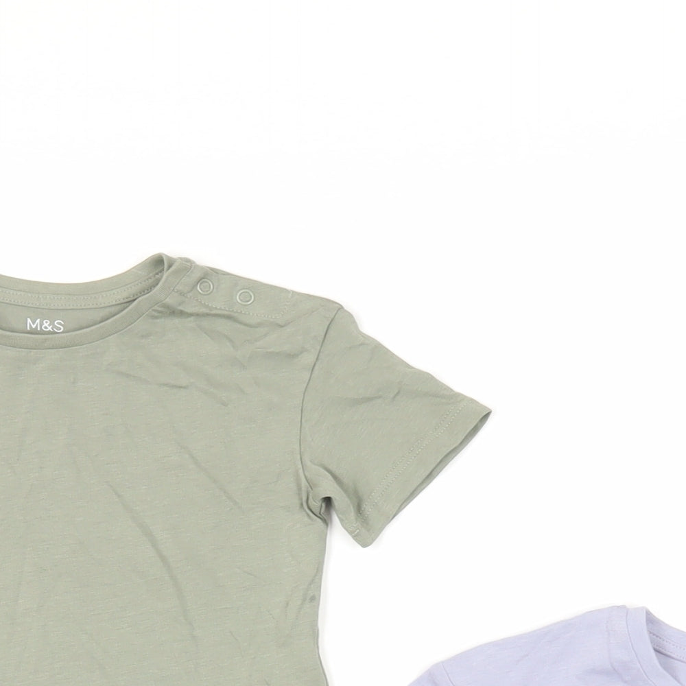Marks and Spencer Baby Green Cotton Basic T-Shirt Size 12-18 Months Crew Neck Snap - Set