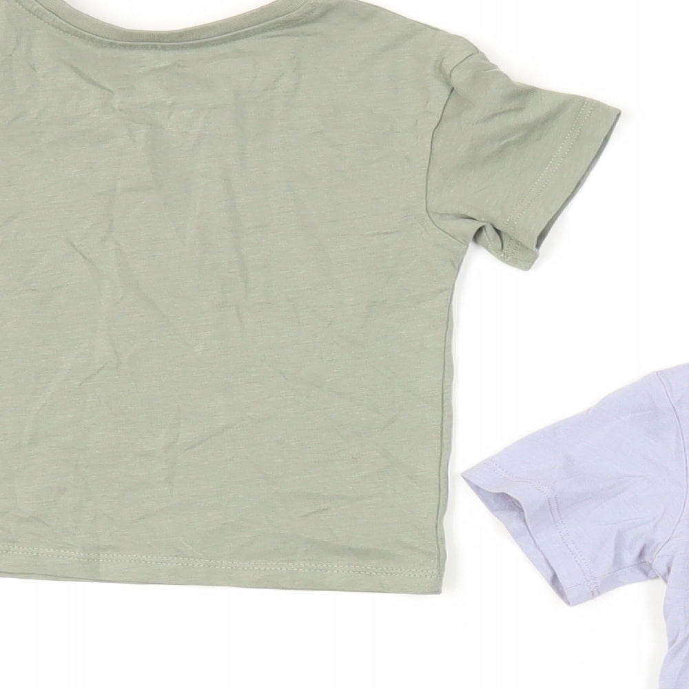 Marks and Spencer Baby Green Cotton Basic T-Shirt Size 12-18 Months Crew Neck Snap - Set