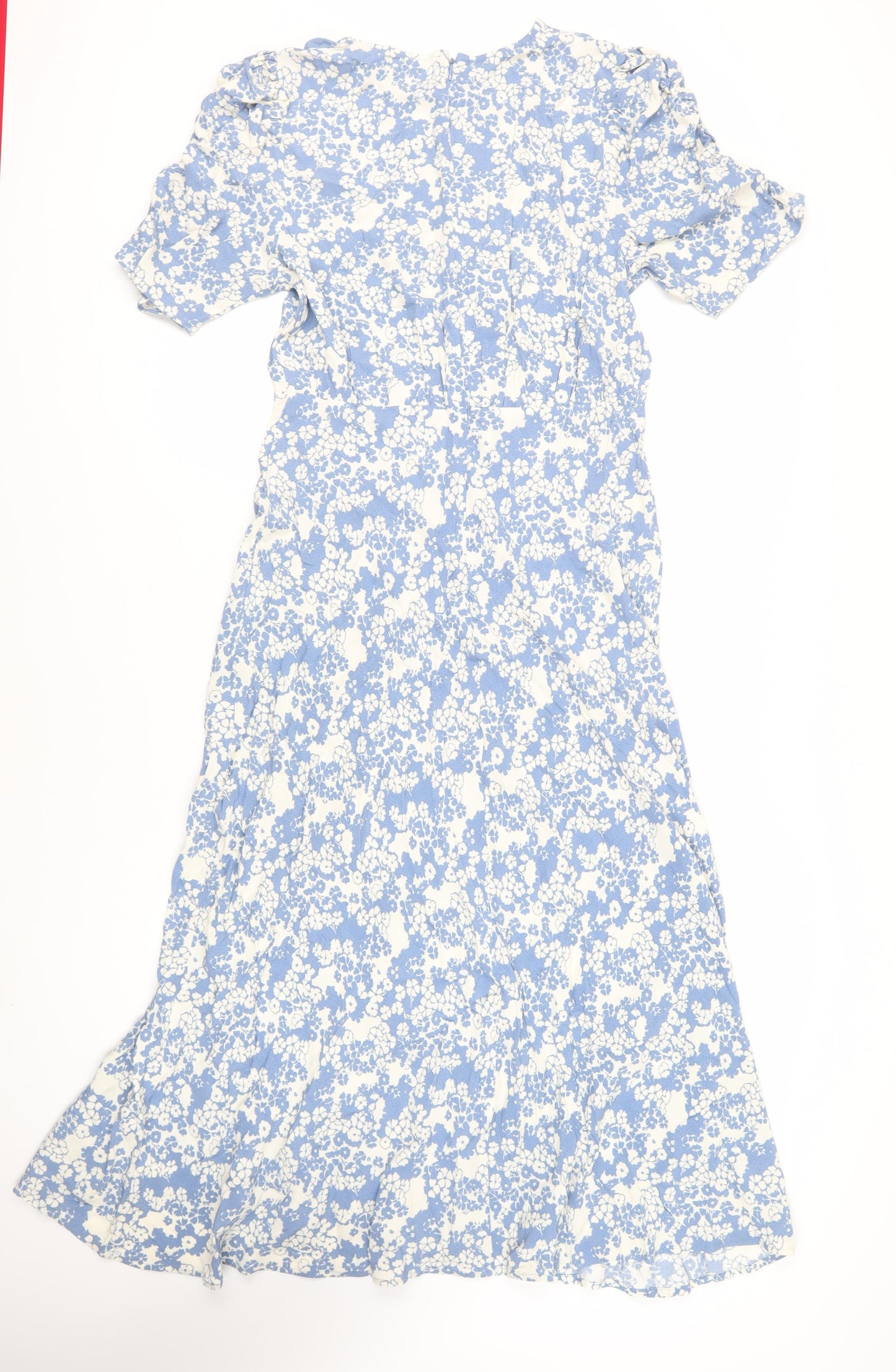 Marks and Spencer Womens Blue Floral Viscose Maxi Size 14 Round Neck Zip