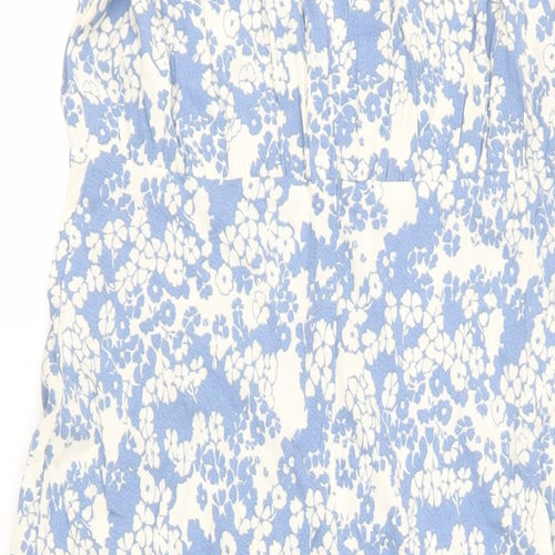 Marks and Spencer Womens Blue Floral Viscose Maxi Size 14 Round Neck Zip