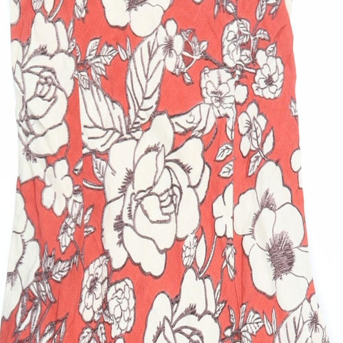 Pomodoro Womens Red Floral Linen Tank Dress Size 10 Round Neck Pullover - Beaded Neckline