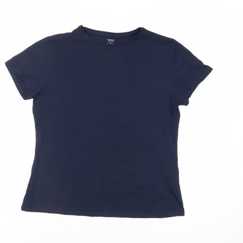Marks and Spencer Womens Blue Cotton Basic T-Shirt Size 16 Crew Neck