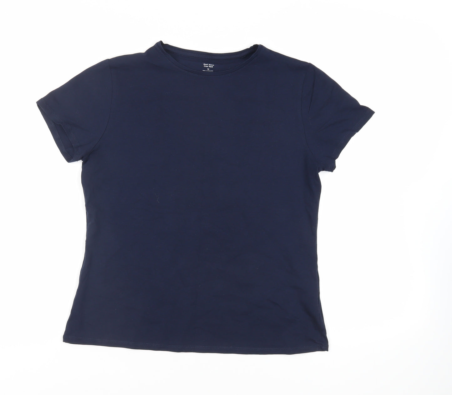 Marks and Spencer Womens Blue Cotton Basic T-Shirt Size 16 Crew Neck