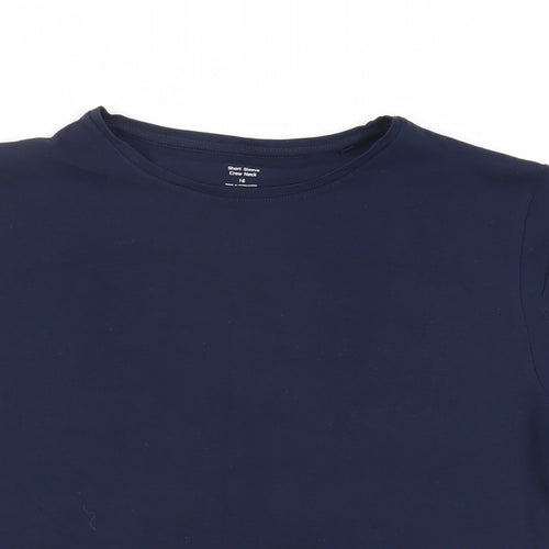Marks and Spencer Womens Blue Cotton Basic T-Shirt Size 16 Crew Neck