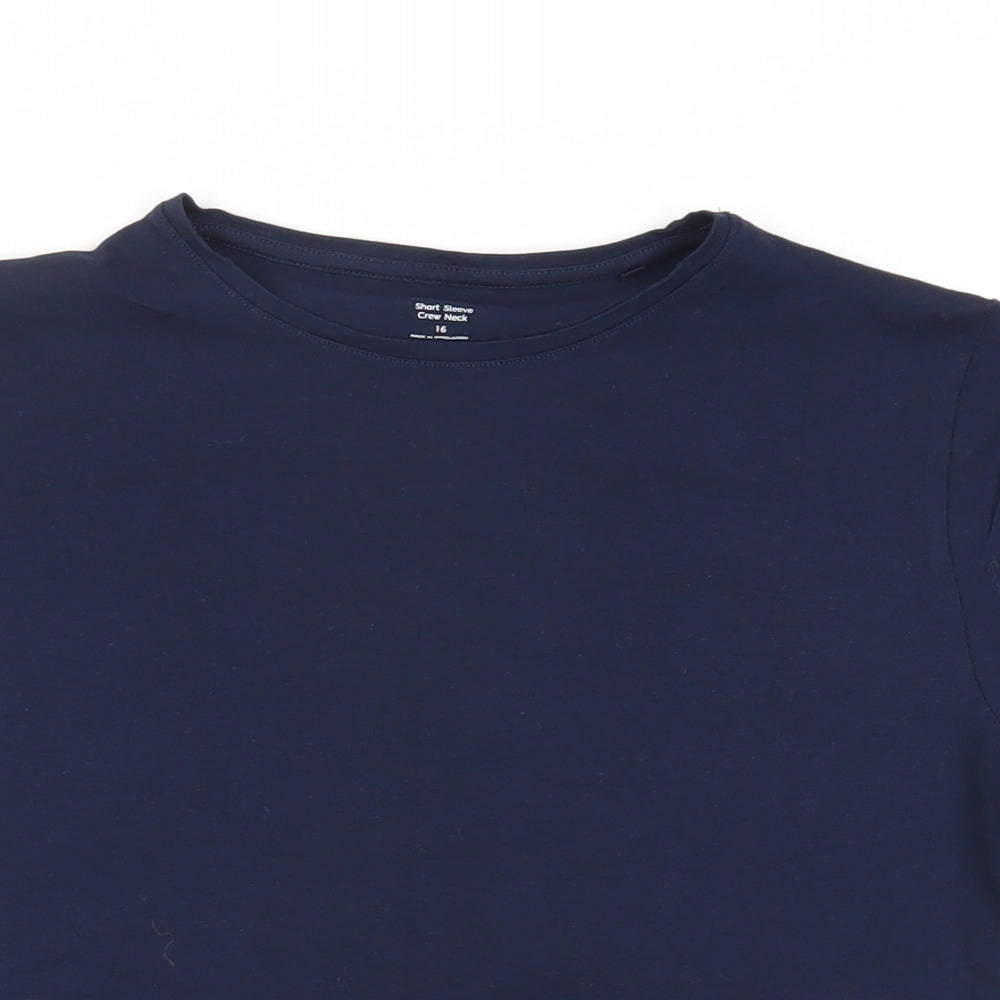 Marks and Spencer Womens Blue Cotton Basic T-Shirt Size 16 Crew Neck