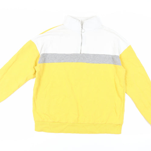 New Look Womens Yellow Colourblock Cotton Pullover Sweatshirt Size 10 Zip