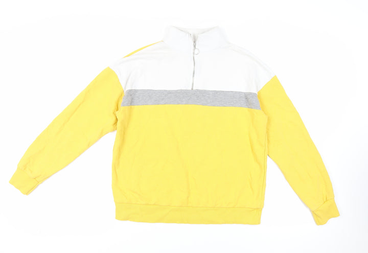 New Look Womens Yellow Colourblock Cotton Pullover Sweatshirt Size 10 Zip