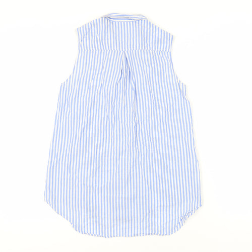 H&M Womens Blue Striped Polyester Basic Button-Up Size 6 Collared