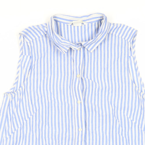 H&M Womens Blue Striped Polyester Basic Button-Up Size 6 Collared