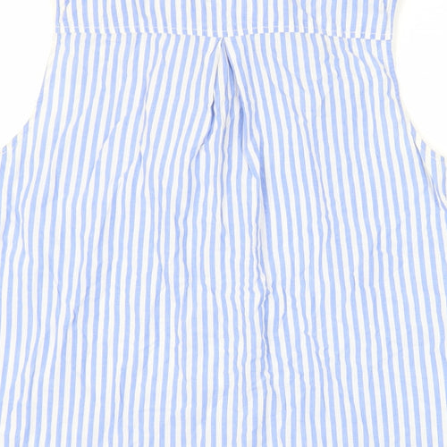 H&M Womens Blue Striped Polyester Basic Button-Up Size 6 Collared