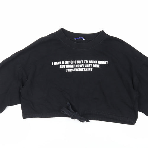 Zara Womens Black Cotton Pullover Sweatshirt Size S Pullover - Cropped Slogan