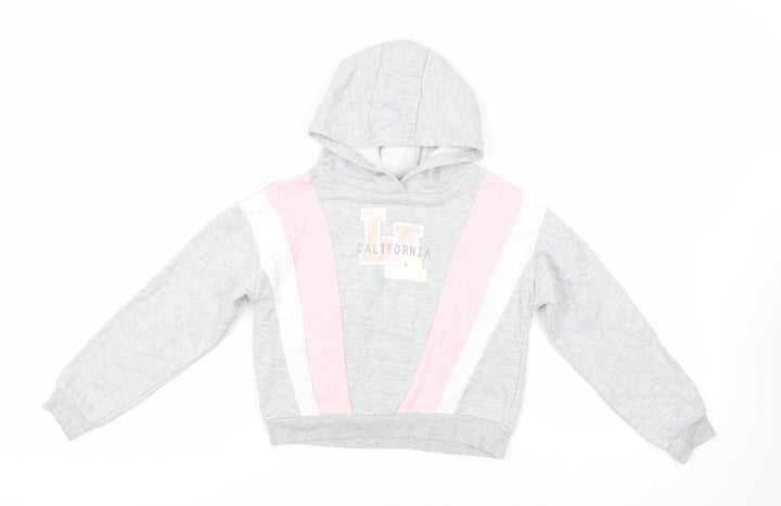 California Girls Grey Colourblock Cotton Pullover Hoodie Size 8-9 Years Pullover