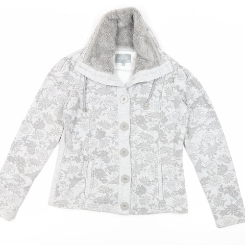 Per Una Womens Grey Floral Cotton Pullover Sweatshirt Size S Button - Pockets