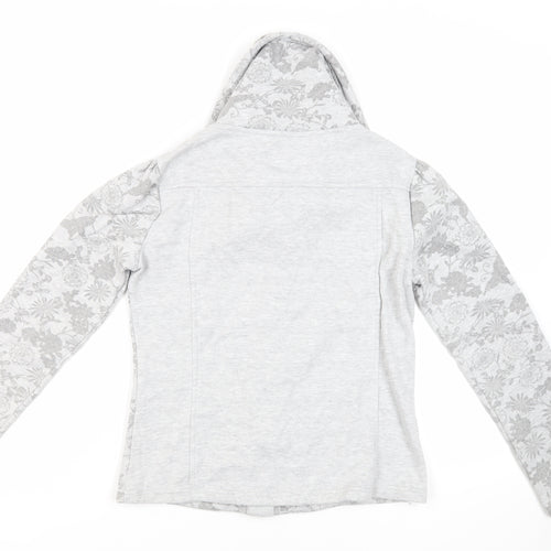 Per Una Womens Grey Floral Cotton Pullover Sweatshirt Size S Button - Pockets