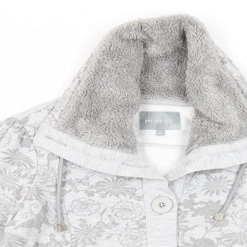 Per Una Womens Grey Floral Cotton Pullover Sweatshirt Size S Button - Pockets