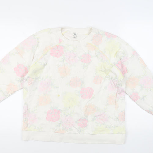 River Island Womens White Floral Cotton Pullover Sweatshirt Size M Pullover