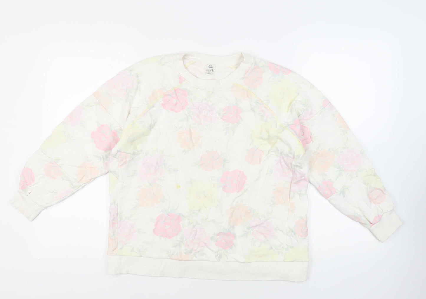 River Island Womens White Floral Cotton Pullover Sweatshirt Size M Pullover