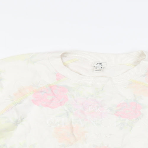 River Island Womens White Floral Cotton Pullover Sweatshirt Size M Pullover