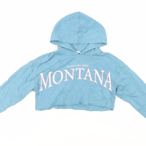 Montana Girls Blue Cotton Pullover Hoodie Size 10 Years Pullover - Cropped
