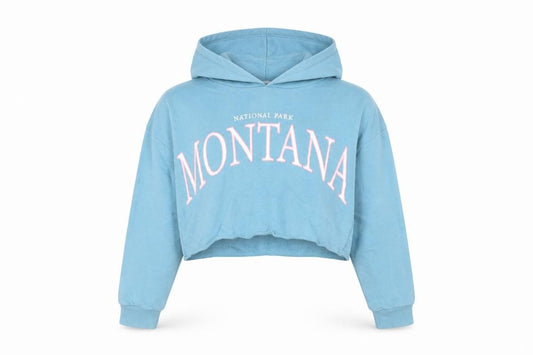 Montana Girls Blue Cotton Pullover Hoodie Size 10 Years Pullover - Cropped