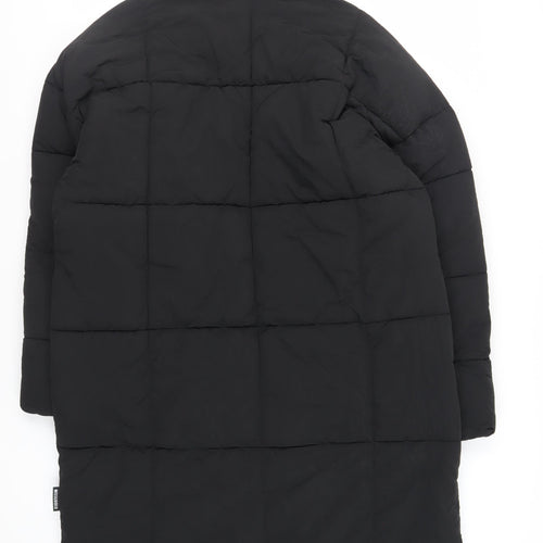 Missguided Womens Black Quilted Coat Size 14 Zip - Hooded