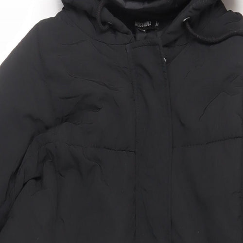 Missguided Womens Black Quilted Coat Size 14 Zip - Hooded