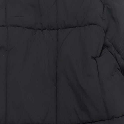 Missguided Womens Black Quilted Coat Size 14 Zip - Hooded