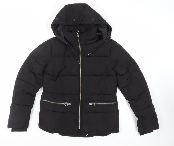 Topshop Womens Black Puffer Jacket Jacket Size 8 Zip - Hooded Zipped Pockets