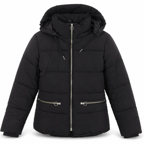 Topshop Womens Black Puffer Jacket Jacket Size 8 Zip - Hooded Zipped Pockets