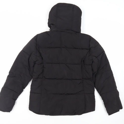 Topshop Womens Black Puffer Jacket Jacket Size 8 Zip - Hooded Zipped Pockets