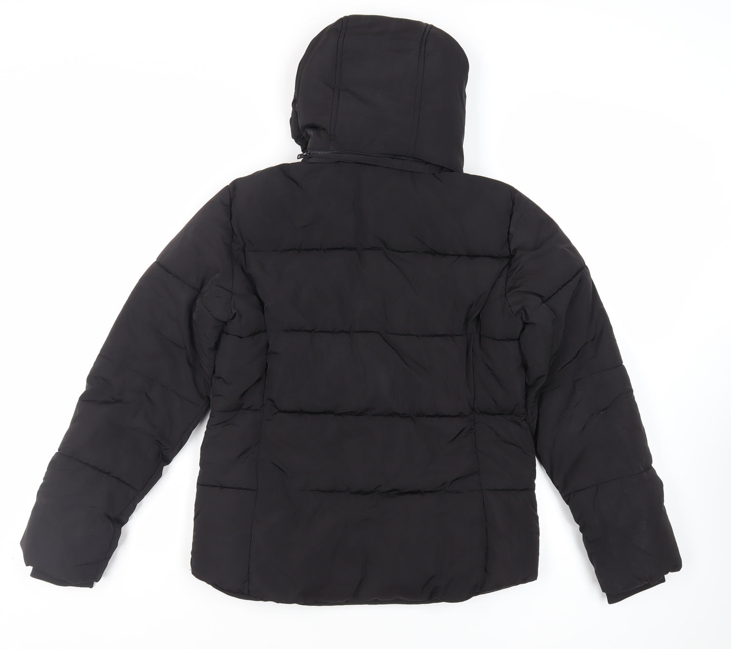 Topshop Womens Black Puffer Jacket Jacket Size 8 Zip - Hooded Zipped Pockets