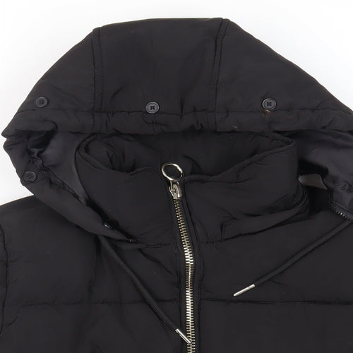 Topshop Womens Black Puffer Jacket Jacket Size 8 Zip - Hooded Zipped Pockets