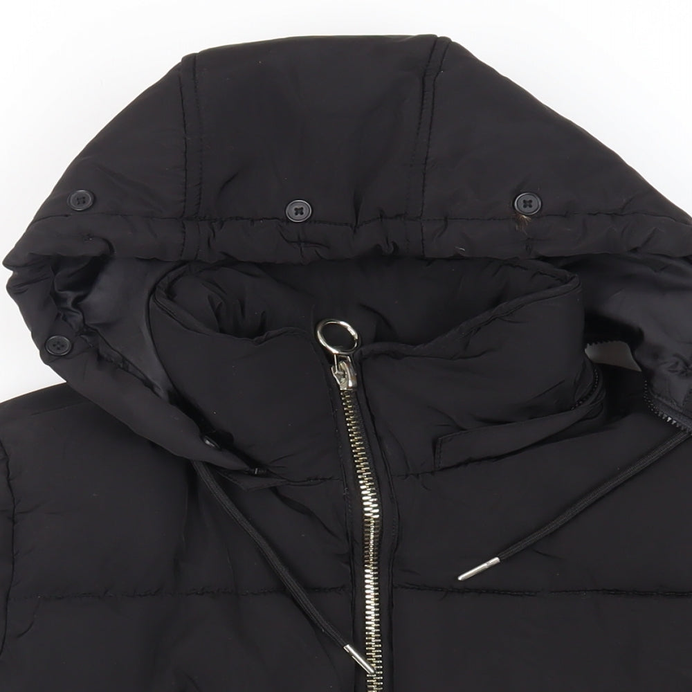 Topshop Womens Black Puffer Jacket Jacket Size 8 Zip - Hooded Zipped Pockets
