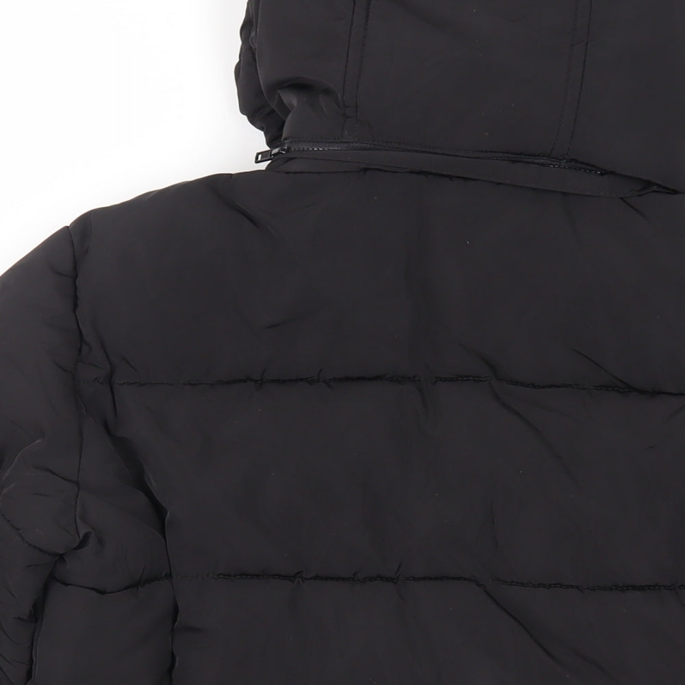 Topshop Womens Black Puffer Jacket Jacket Size 8 Zip - Hooded Zipped Pockets
