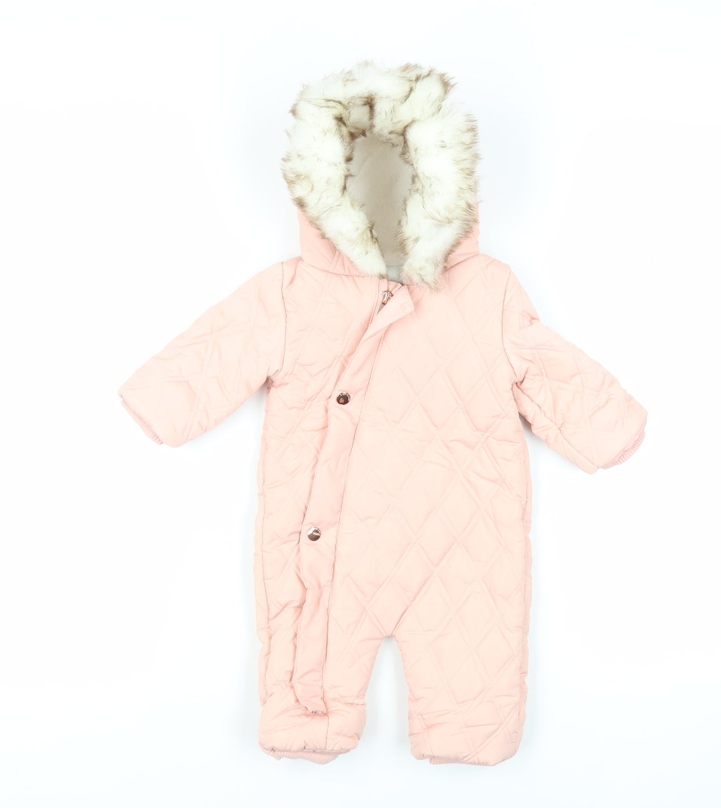 River Island Baby Pink Basic Coat Snowsuit Size 3-6 Months Zip - Hooded