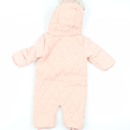 River Island Baby Pink Basic Coat Snowsuit Size 3-6 Months Zip - Hooded