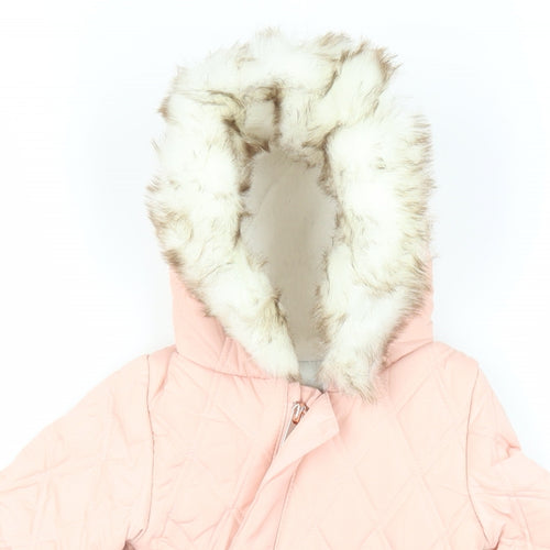 River Island Baby Pink Basic Coat Snowsuit Size 3-6 Months Zip - Hooded