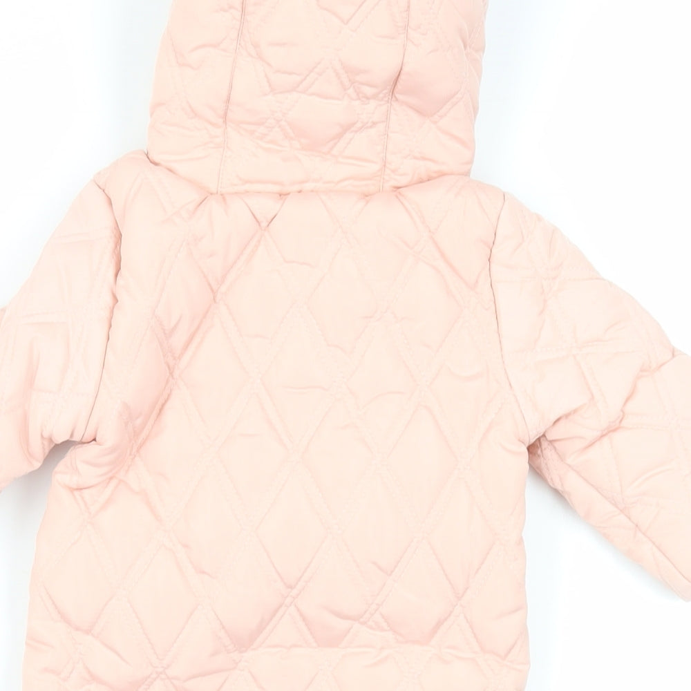 River Island Baby Pink Basic Coat Snowsuit Size 3-6 Months Zip - Hooded