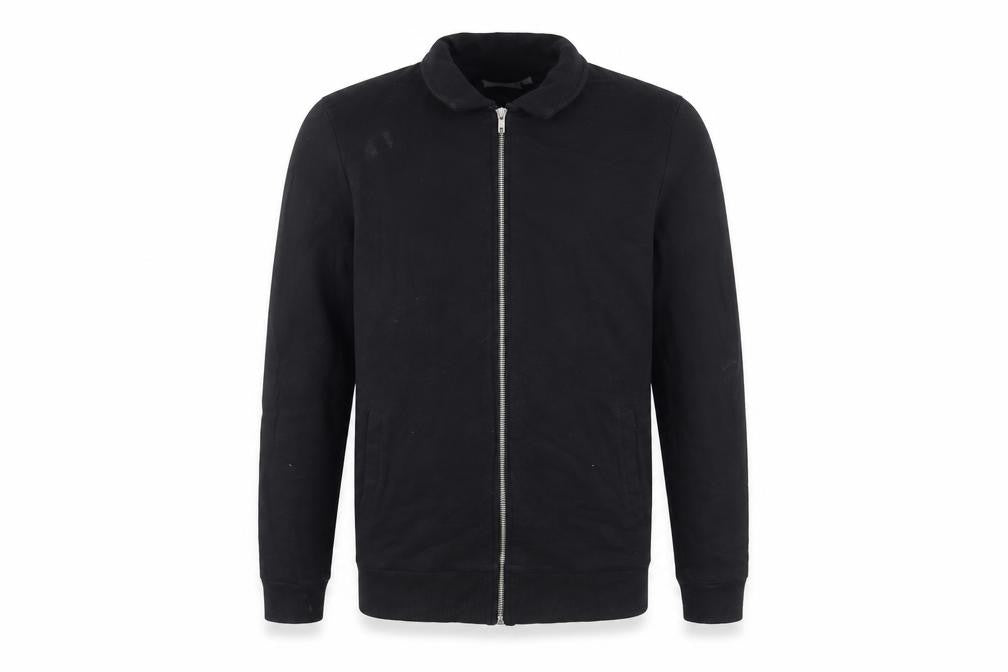 Front view of ASOS men’s black cotton full zip sweatshirt, size M, - pockets