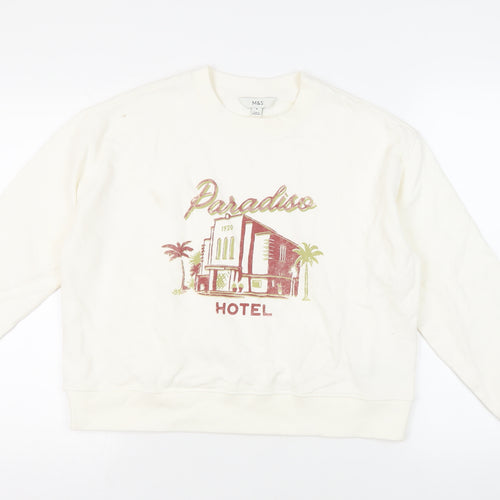 Marks and Spencer Womens White Cotton Pullover Sweatshirt Size M Pullover - Paradiso Hotel