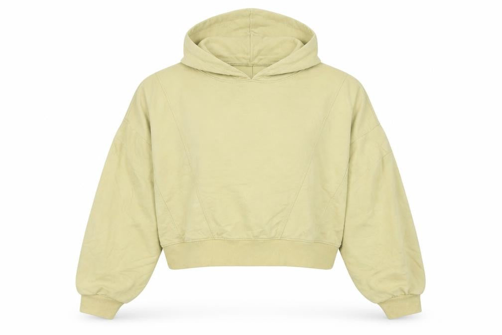 Front view of PRETTYLITTLETHING women’s yellow cotton pullover hoodie, size S, pullover - oversized