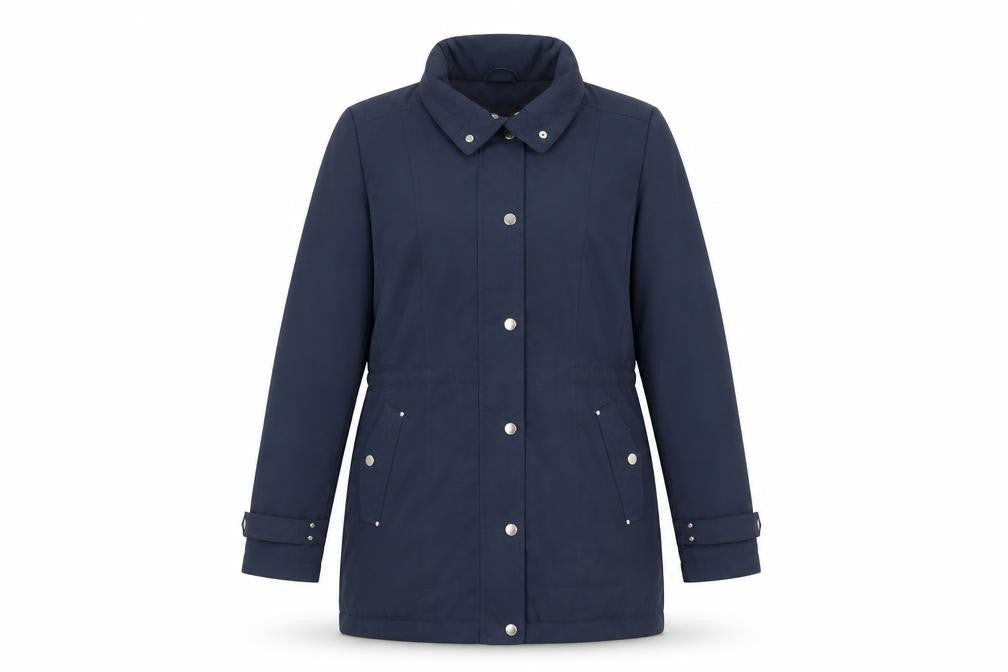 Front view of Marks & Spencer women’s blue jacket, size UK 12, zip