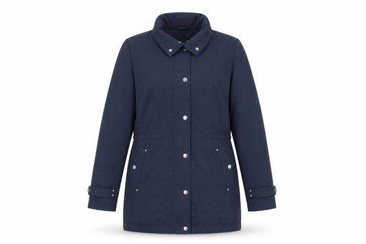 Front view of Marks & Spencer women’s blue jacket, size UK 12, zip
