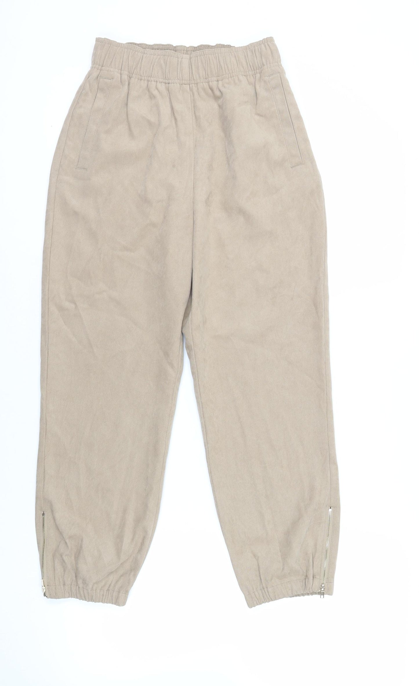 Zara Womens Beige Polyester Jogger Trousers Size S L26 in Regular - Elasticated Waist