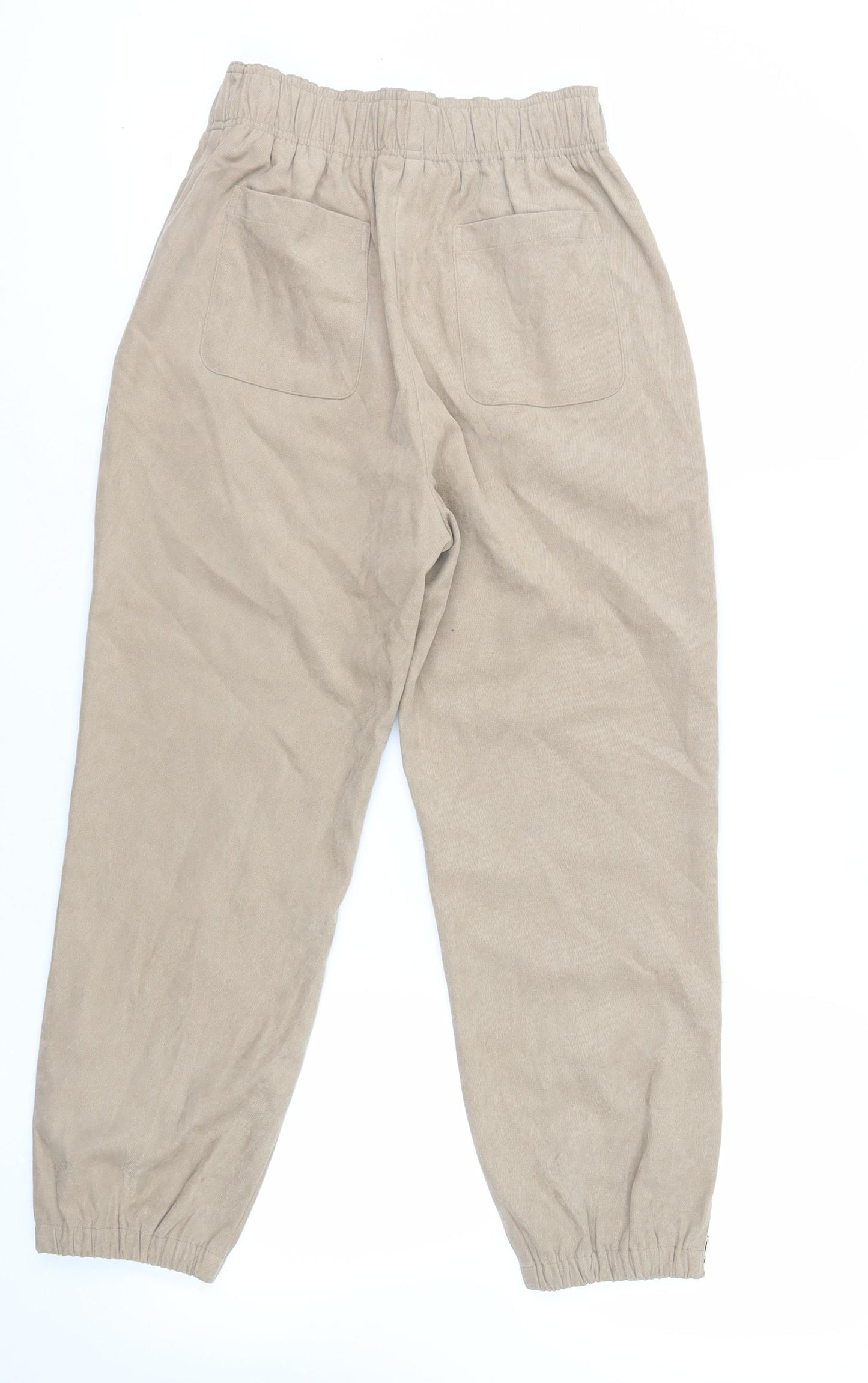 Zara Womens Beige Polyester Jogger Trousers Size S L26 in Regular - Elasticated Waist