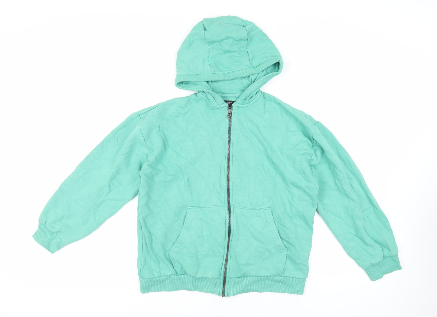 NEXT Girls Green Cotton Full Zip Hoodie Size 12 Years Zip - Pockets