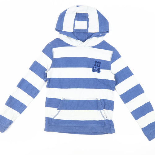 John Lewis Boys Blue Striped Cotton Pullover Hoodie Size 11 Years Pullover - Pockets