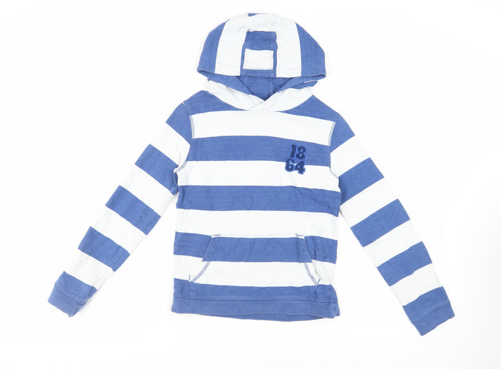 John Lewis Boys Blue Striped Cotton Pullover Hoodie Size 11 Years Pullover - Pockets