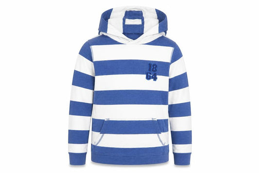 John Lewis Boys Blue Striped Cotton Pullover Hoodie Size 11 Years Pullover - Pockets