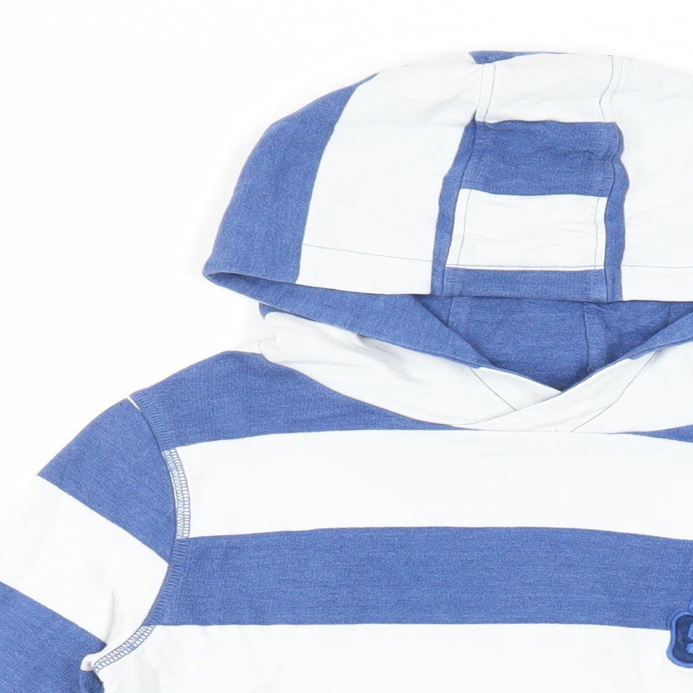 John Lewis Boys Blue Striped Cotton Pullover Hoodie Size 11 Years Pullover - Pockets